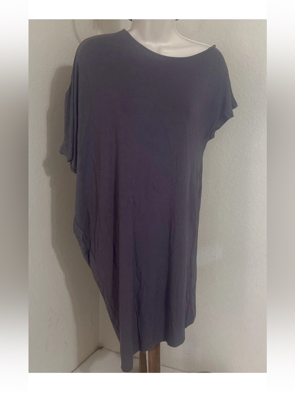 Women’s Asymmetric Short Sleeve Dress in Charcoal Gray Size Large